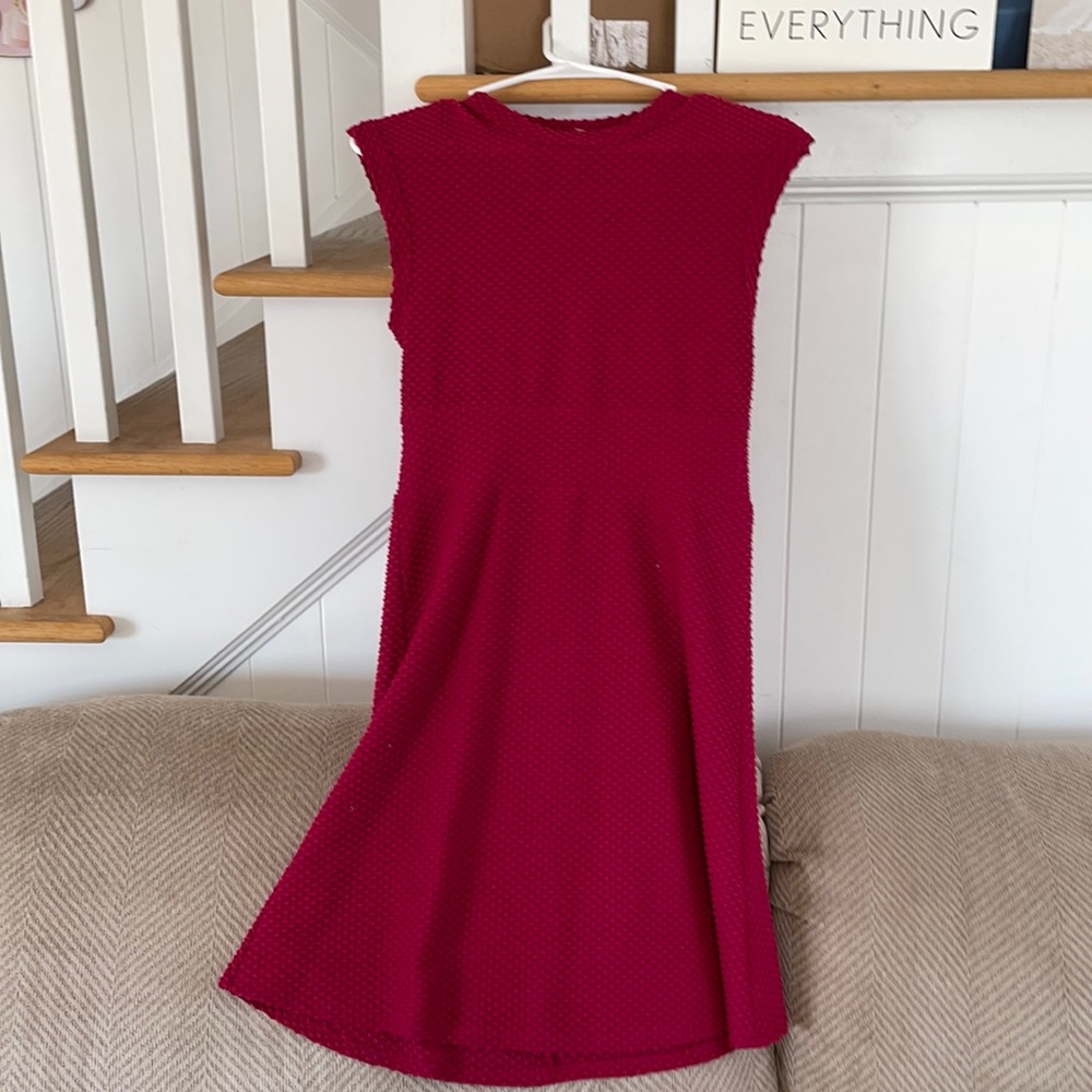 CUTEST hot pink dress! Swiss dot & high neckline😍